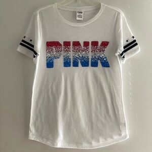Victoria Secret PINK Vintage Red White Blue Sequined T-Shirt